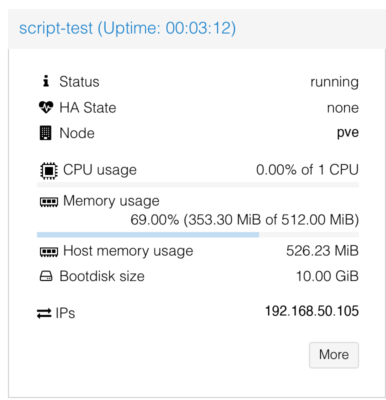 script-test IP in the Proxmox UI