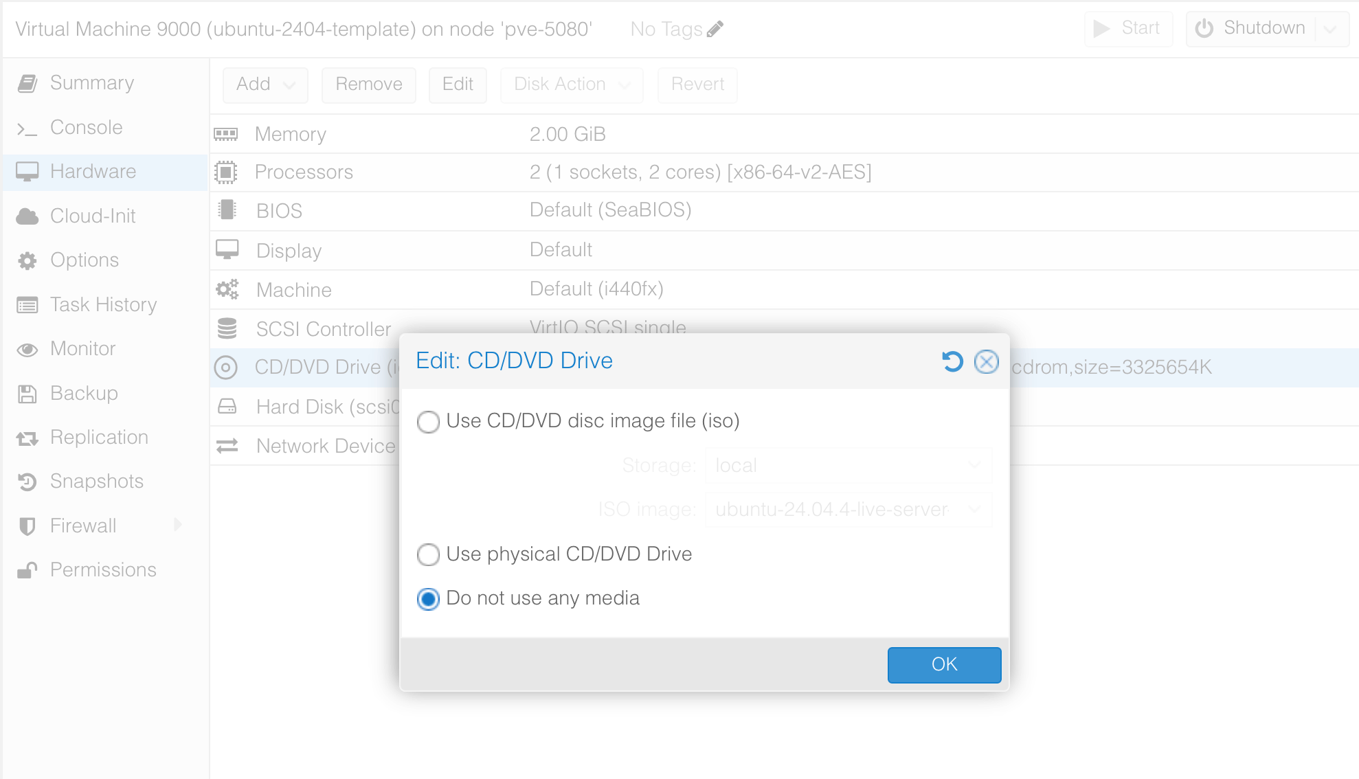 Unmount the ISO before rebooting